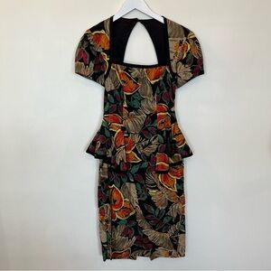 Vintage BB Collection Safari Peplum Bodycon Cocktail Dress Key Hole Back Size 10